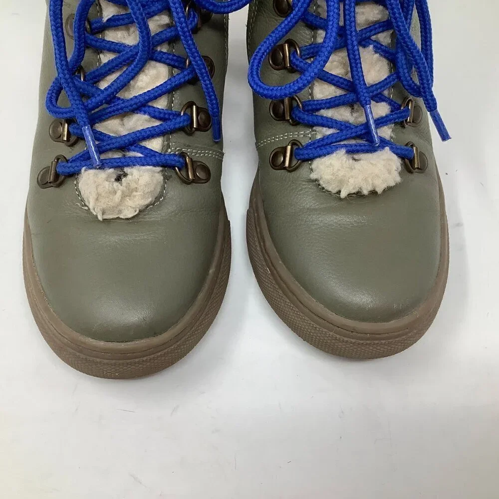 Mini Boden kids girls boots grey green sherpa 36